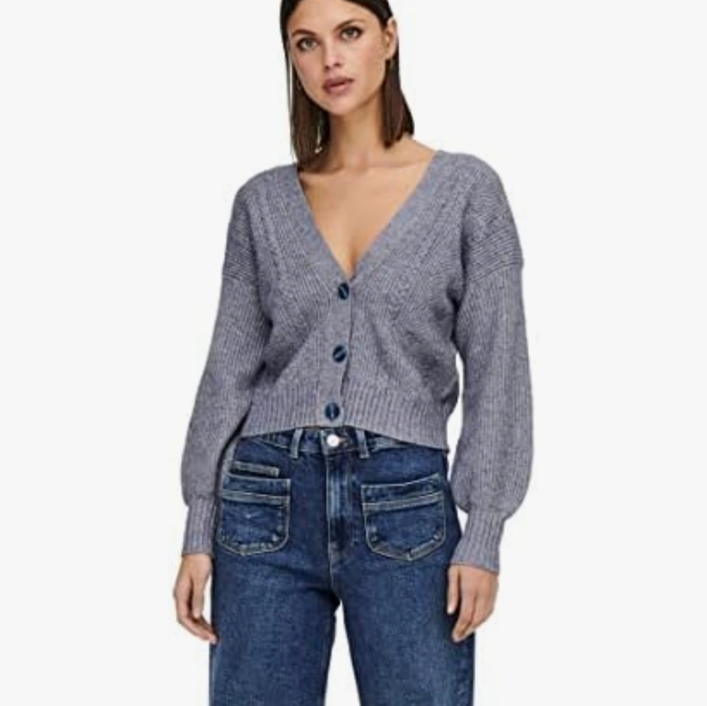 Only - Structure V-Neck Cardigan - Grey/Purple - Size Medium